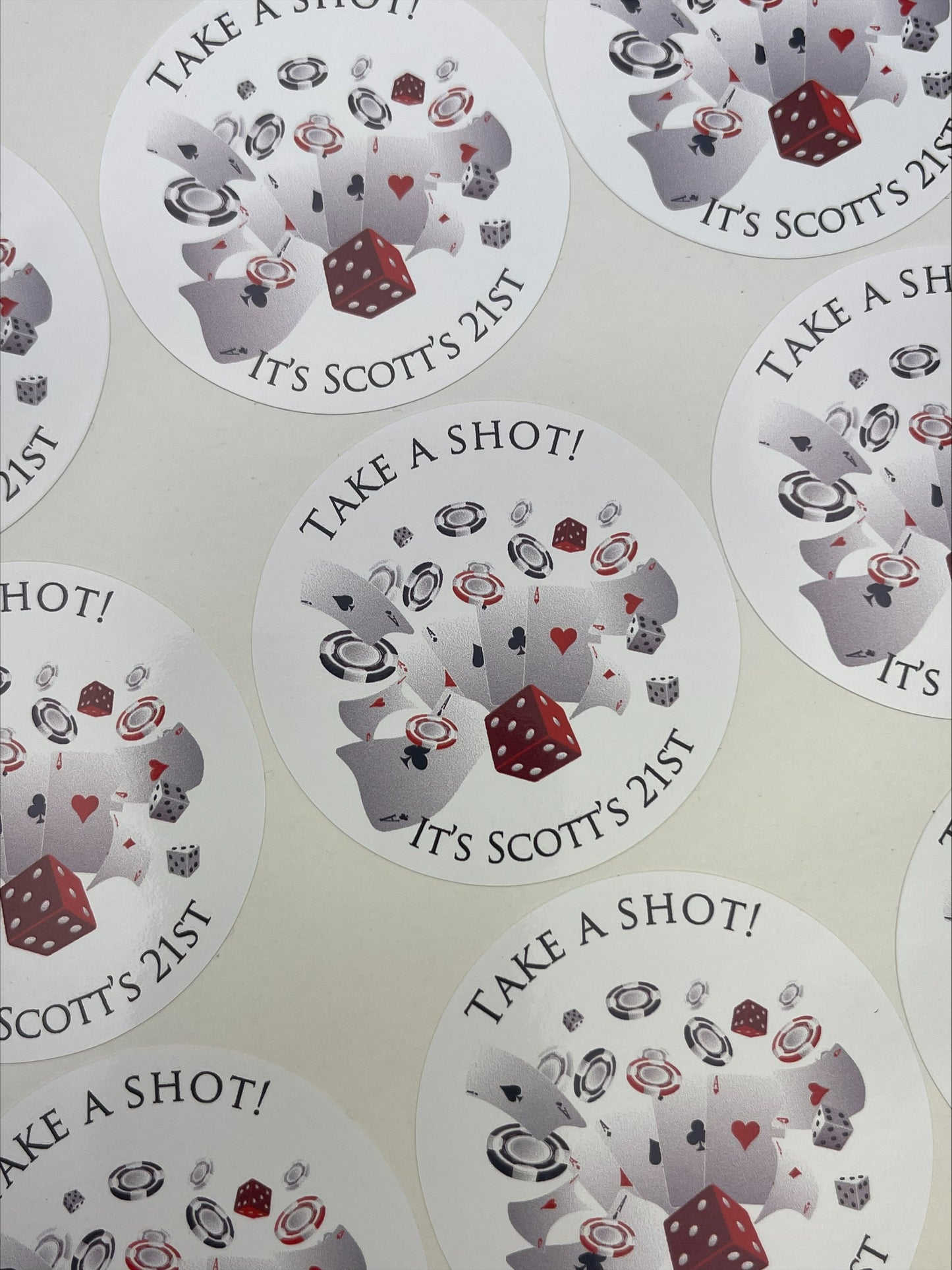 Casino Personalised Birthday Stickers Red and Black