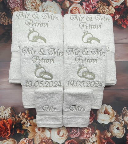 Personalised Wedding Towel Bale Silver Embroidery