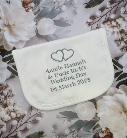 Personalised Double Hearts Wedding Bib Sage Green Embroidery