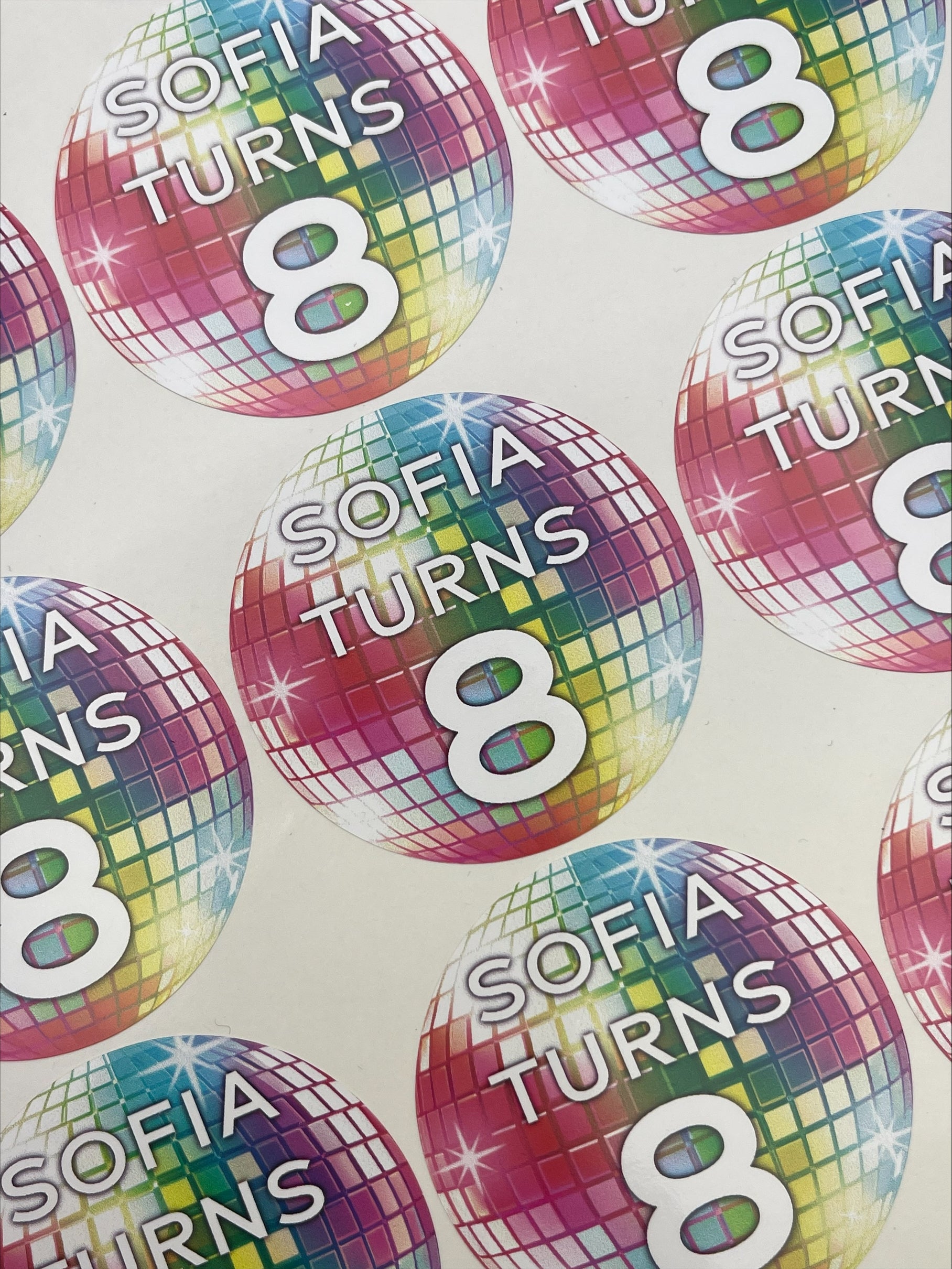Disco Ball Birthday Stickers Rainbow