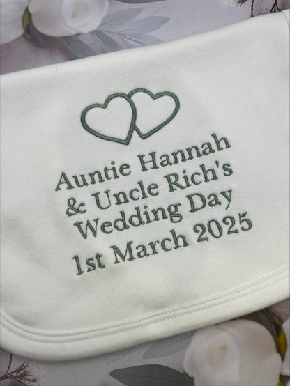 Personalised Double Hearts Wedding Bib Sage Green Embroidery