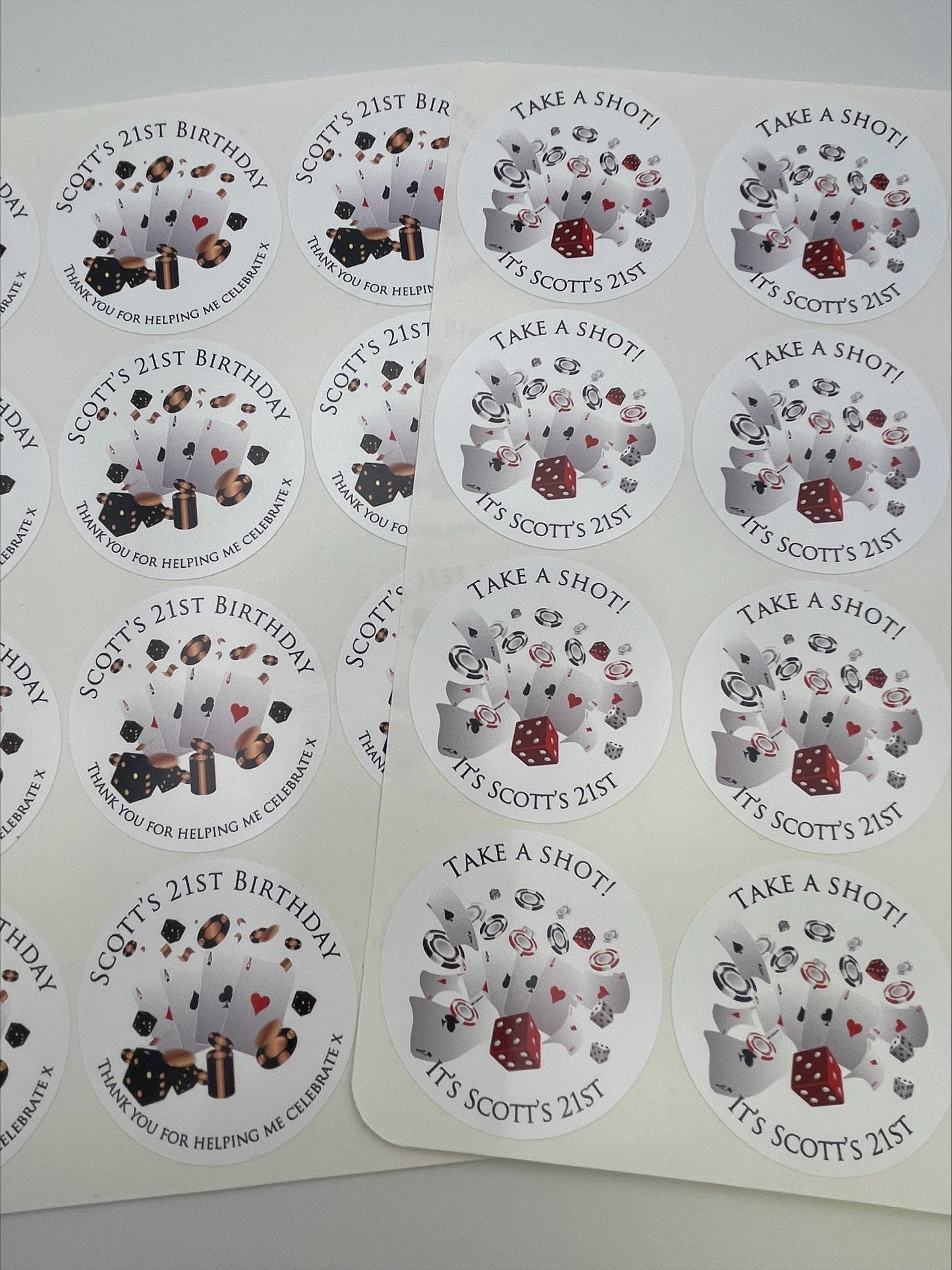 Casino Personalised Birthday Stickers