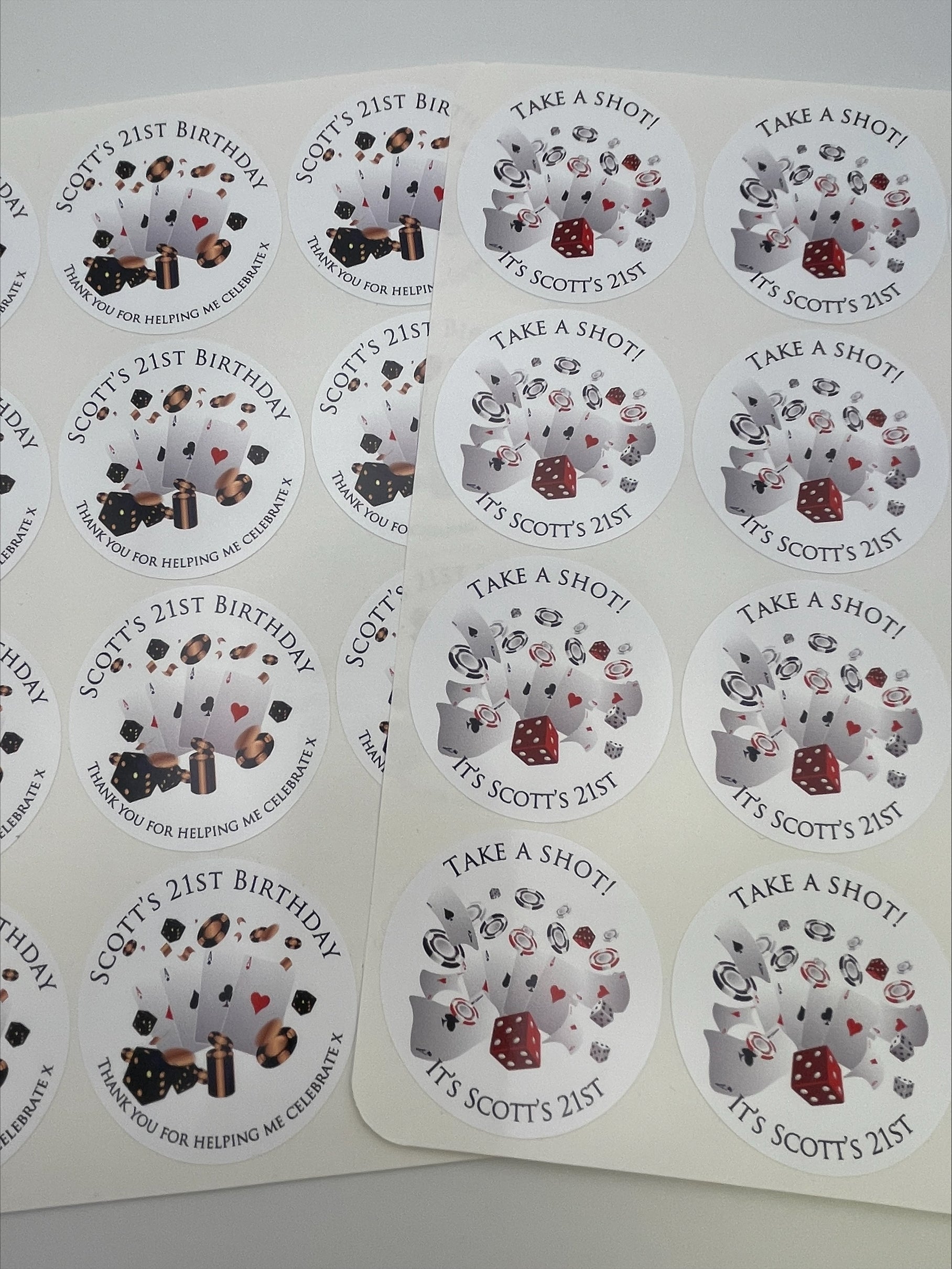 Casino Personalised Birthday Stickers