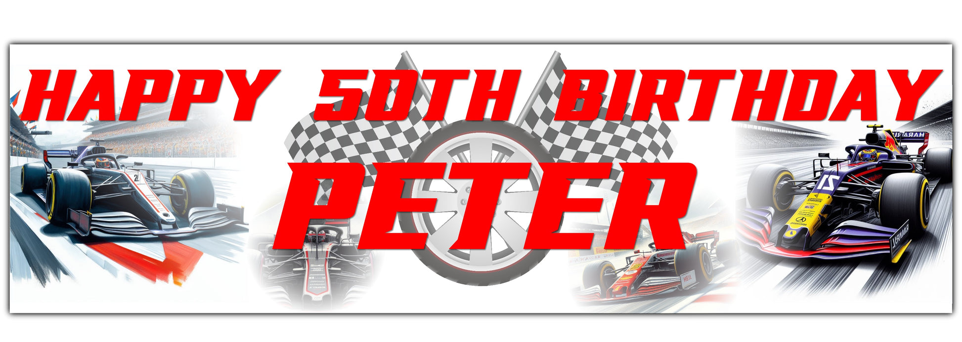 Racing Cars Birthday Banner personalised with Name and Age