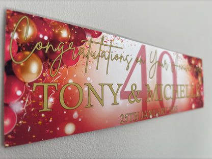 Anniversary Banner in Red and Gold Personalised with Names number of years and date