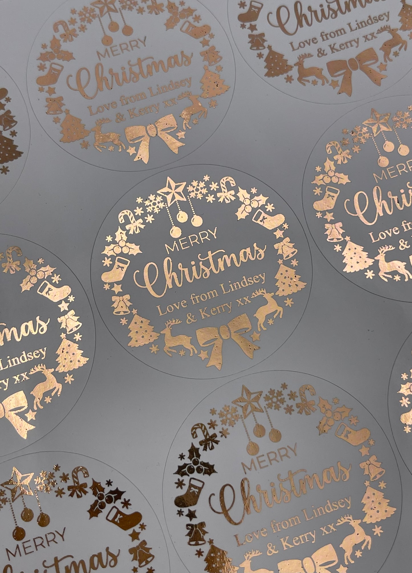 Personalised Christmas Wreath Labels Rose Gold