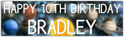 Space Birthday banner with stars and Planets, personalised with name and age