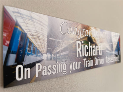 Train Driver congratulations celebration banner personalised with name