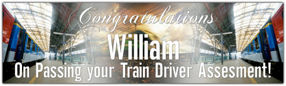 Train Driver congratulations celebration banner personalised with name