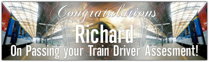 Train Driver congratulations celebration banner personalised with name