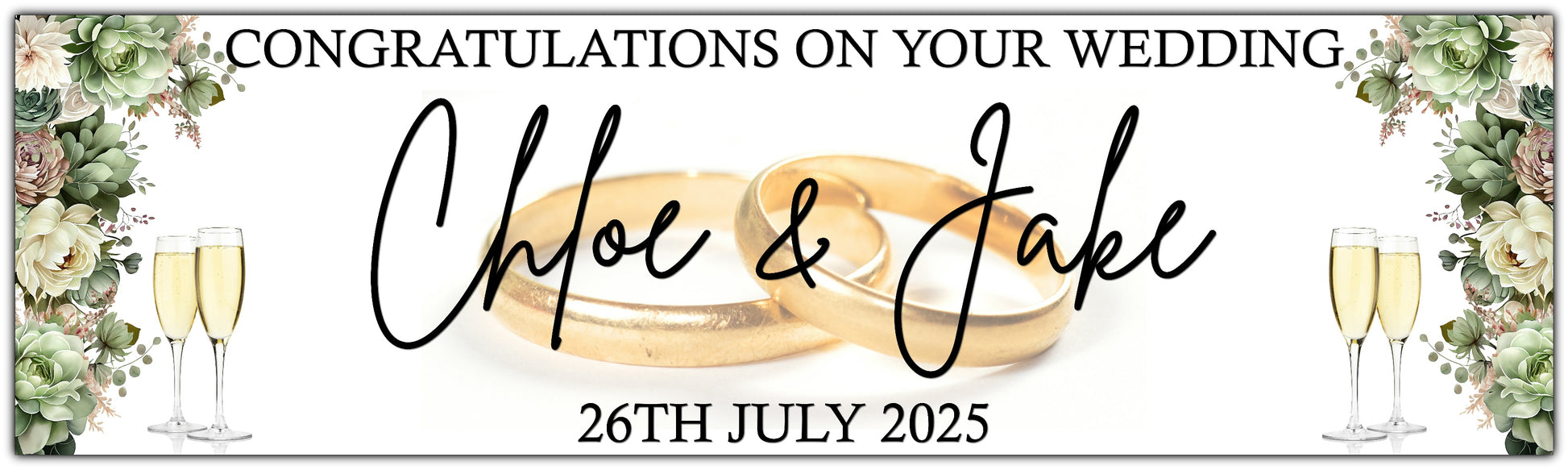 Wedding Banner with sage green flowers personalised with names and date