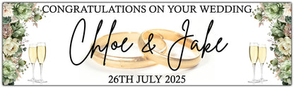 Wedding Banner with sage green flowers personalised with names and date
