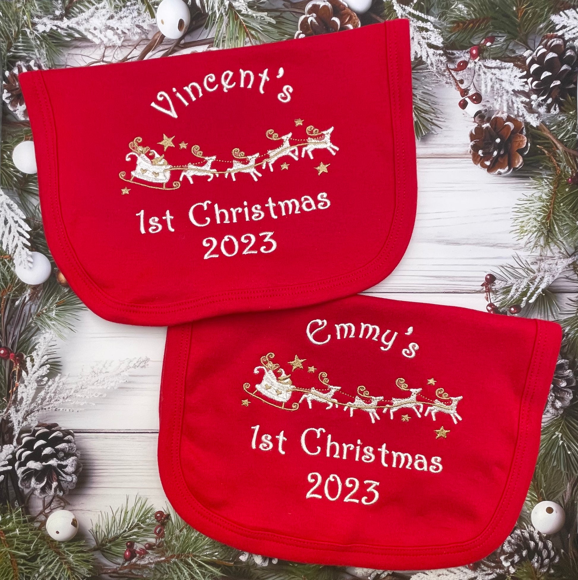  1st first Christmas Cotton Baby Bibs in red