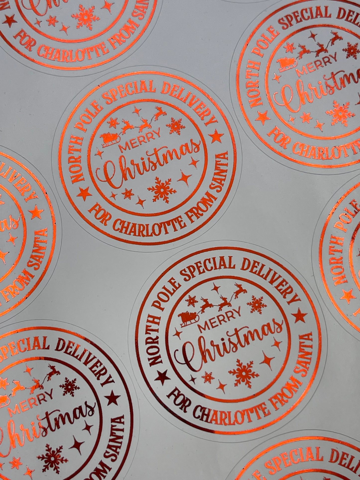 Personalised North Pole Special Delivery Christmas Stickers Red