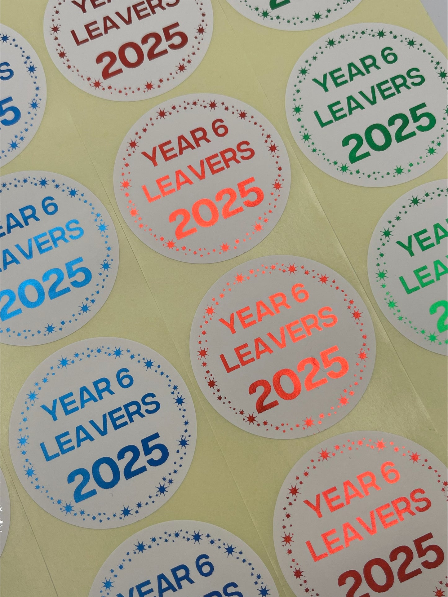 Year 6 Leavers Stickers foiled in a colour of your Choice