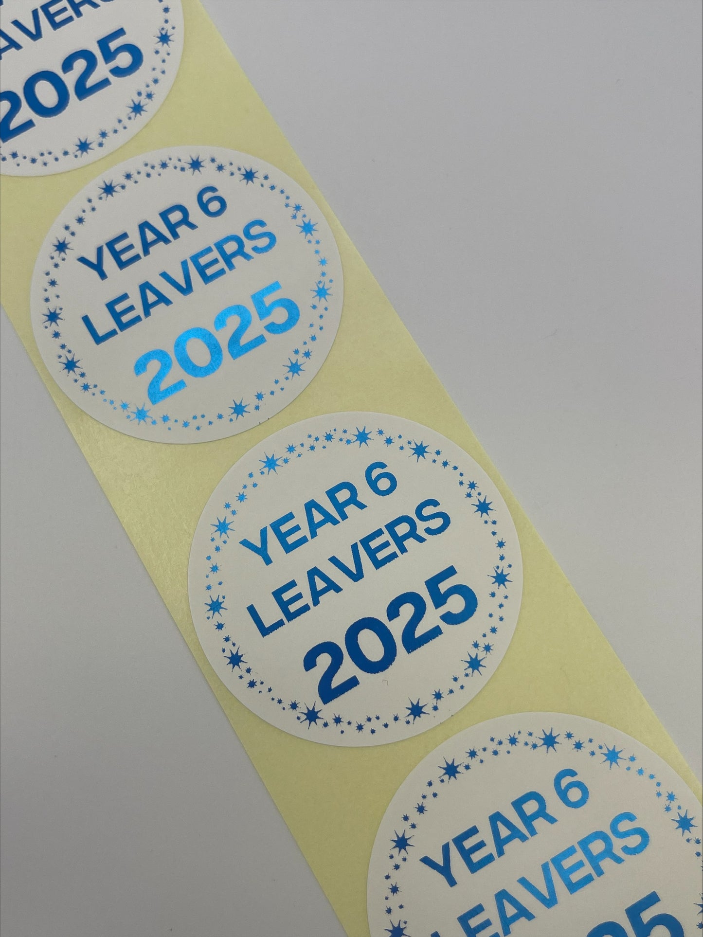 Year 6 Leavers Stickers foiled in Metallic Blue
