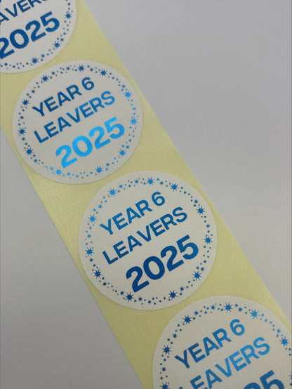 Year 6 Leavers Stickers foiled in Metallic Blue
