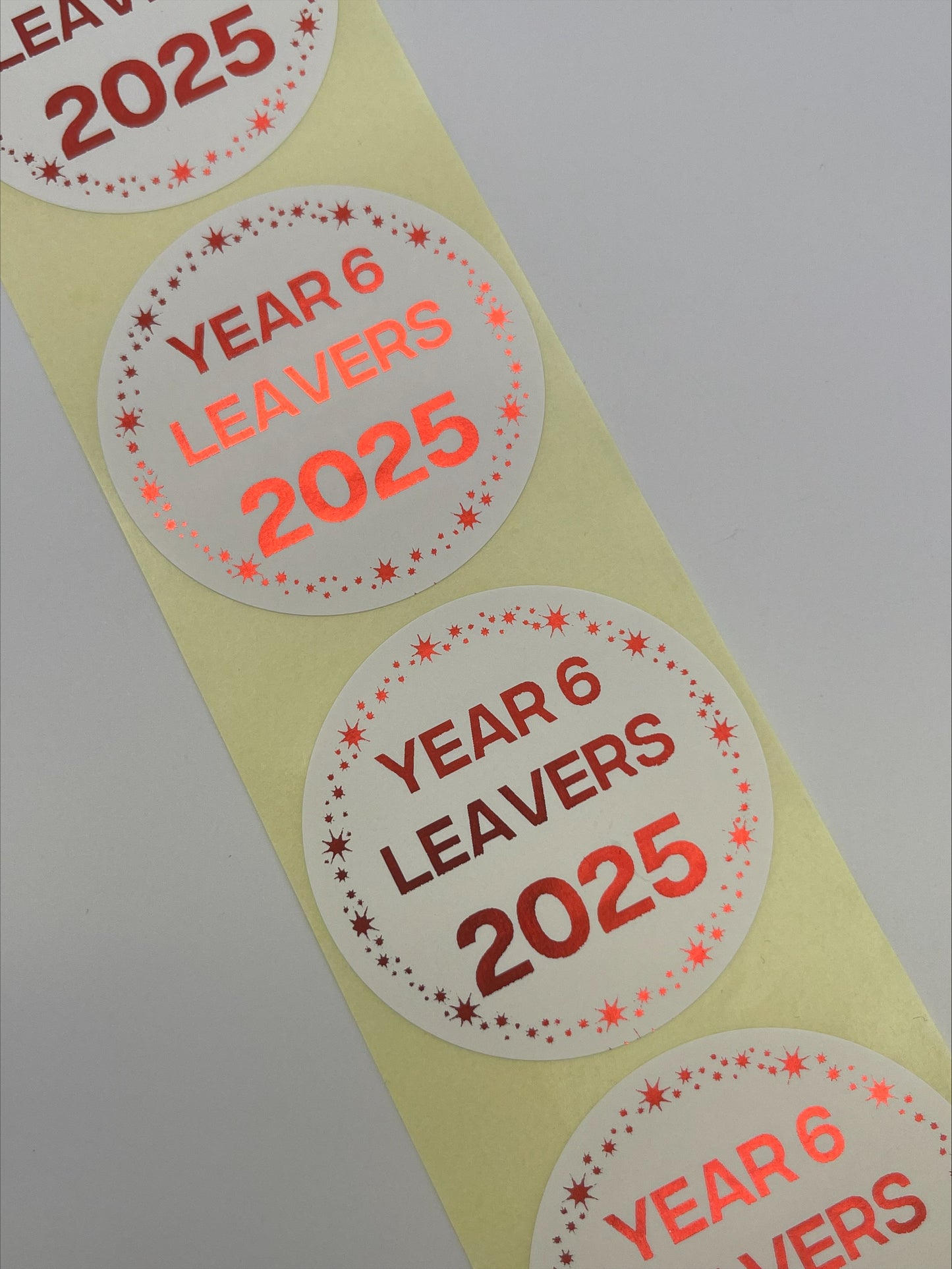 Year 6 Leavers Stickers foiled in Metallic Red