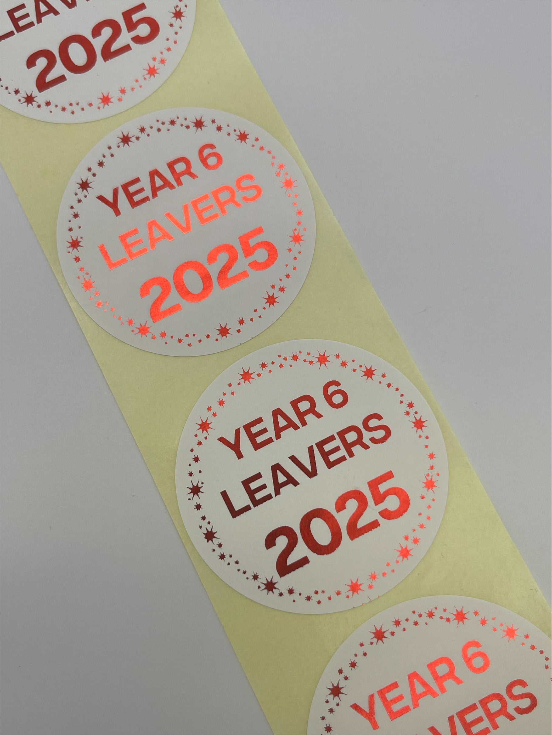 Year 6 Leavers Stickers foiled in Metallic Red